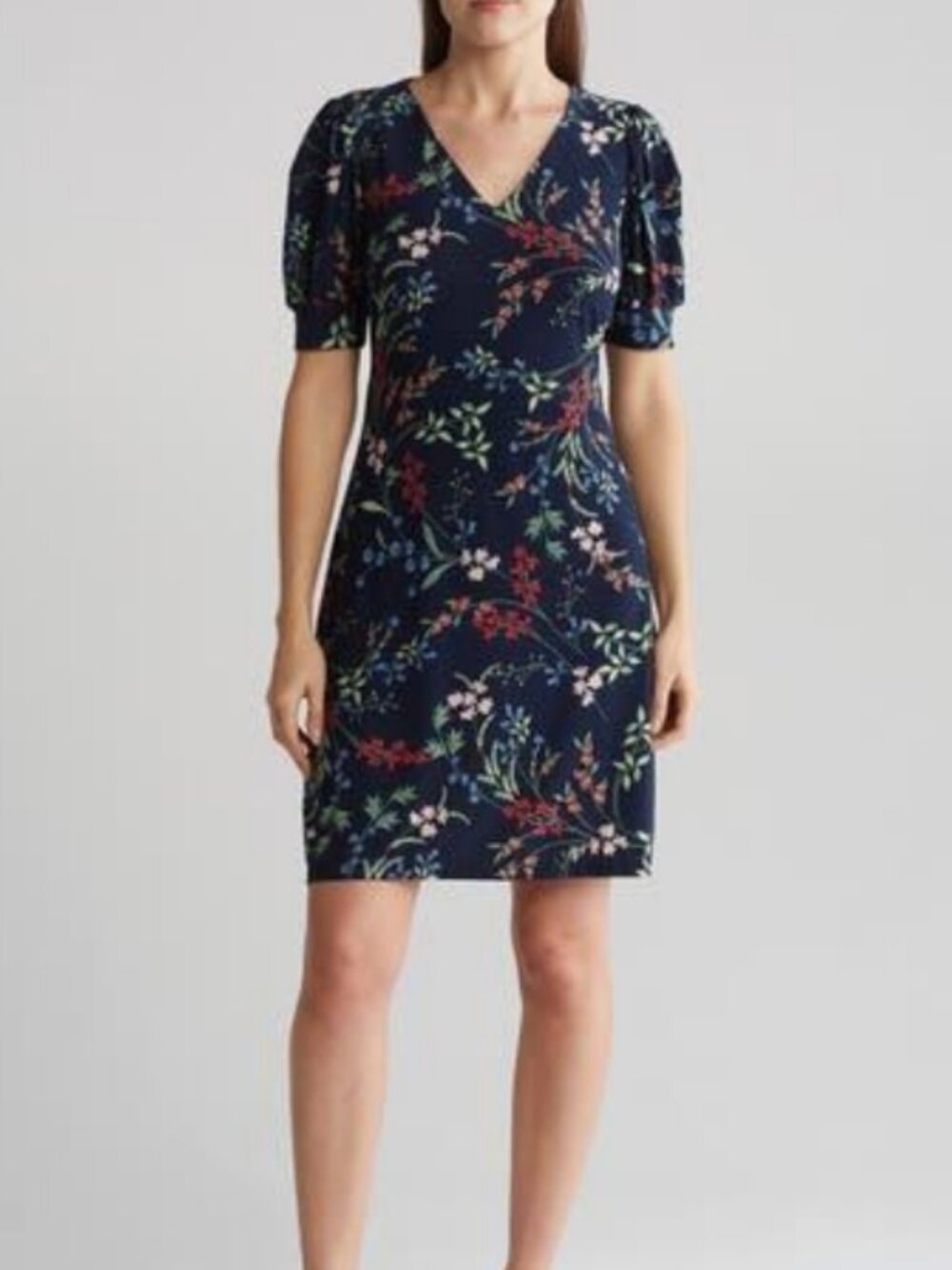 Tommy Hilfiger Navy Floral Puff Sleeve Sheath Dress Size 14